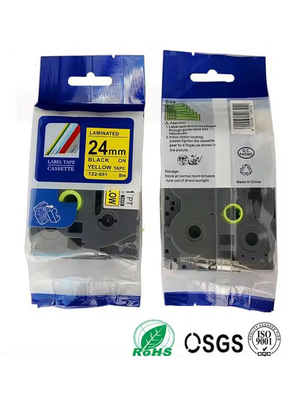 Label Tape Replacement Compatible for Brother P-touch TZ-651 / TZE-651 (Black on Yellow Tape) 24mm*8M